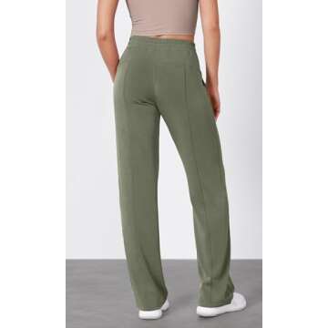 ODODOS Women's Modal Soft Wide Leg Pants with Pockets Adjustable Shockcord High Waist Casual Lounge Pants-29 Inseam, Dark Sage, Large