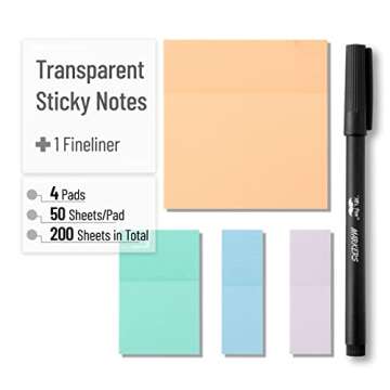 Mr. Pen- Transparent Sticky Notes, 200 pcs, Pastel Colors, See Through Sticky Notes, Sticky Notes Tr...