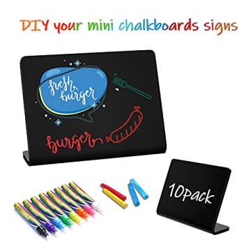 10 Pack Acrylic Mini Chalkboard Signs for Food, AITEE Black Mini Tabletop Chalkboard Signs, Small Buffet Chalkboards Signs for Weddings, Birthday Parties, Message Board Signs, Buffet,Bakery and Retail