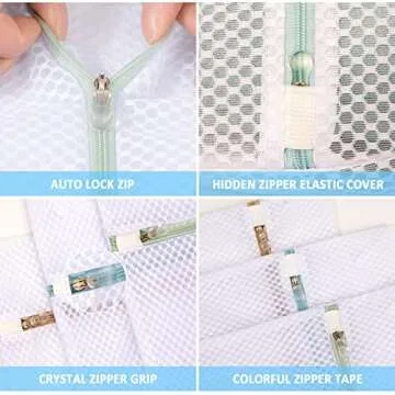 AUTODECO 8Pcs Honeycomb Mesh Laundry Bags for Delicates (2 Bra Lingerie Wash Bags 6x7 Inches, 2 Large 16x20 Inches, 2 Medium 12x16 Inches, 2 Small 9x12 Inches)