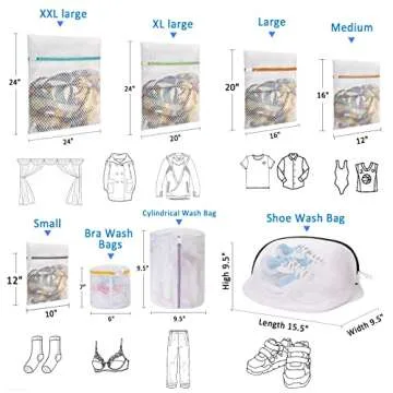 AUTODECO 8Pcs Honeycomb Mesh Laundry Bags for Delicates (2 Bra Lingerie Wash Bags 6x7 Inches, 2 Large 16x20 Inches, 2 Medium 12x16 Inches, 2 Small 9x12 Inches)