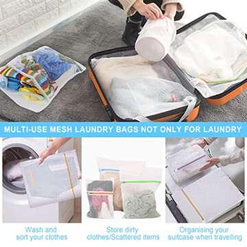 AUTODECO 8Pcs Honeycomb Mesh Laundry Bags for Delicates (2 Bra Lingerie Wash Bags 6x7 Inches, 2 Large 16x20 Inches, 2 Medium 12x16 Inches, 2 Small 9x12 Inches)