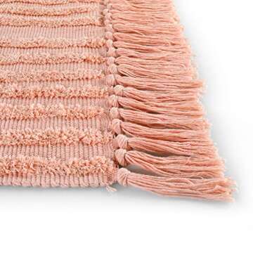 Lanffia Boho Bathroom Rug 2x3, Handmade Kitchen Rugs Washable Small Throw Rugs with Tassels Bohemian Kitchen Runner Rug Farmhouse Cotton Entryway Rug for Bedroom/Laundry, Peach Pink