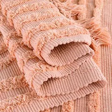 Lanffia Boho Bathroom Rug 2x3, Handmade Kitchen Rugs Washable Small Throw Rugs with Tassels Bohemian Kitchen Runner Rug Farmhouse Cotton Entryway Rug for Bedroom/Laundry, Peach Pink