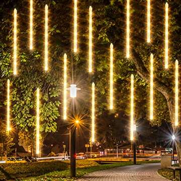 Dazzle Bright Christmas Lights Outdoor, 288LED Meteor Shower Rain Lights 12 Inch 8 Tubes, Waterproof Plug in Falling Icicle Lights Christmas Decorations for Xmas Tree Yard House Decor (Warm White)