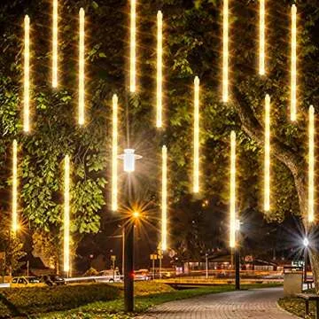 Dazzle Bright Christmas Lights Outdoor, 288LED Meteor Shower Rain Lights 12 Inch 8 Tubes, Waterproof Plug in Falling Icicle Lights Christmas Decorations for Xmas Tree Yard House Decor (Warm White)