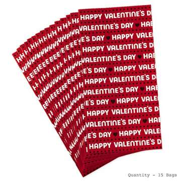 Hallmark Valentines Party Favor and Wrapped Treat Bags (15 Ct, Red, Happy Valentine's Day) for Classroom Parties, Sack Lunches and More, Small (0005VGB1919)