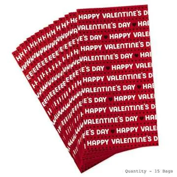 Hallmark Valentines Party Favor and Wrapped Treat Bags (15 Ct, Red, Happy Valentine's Day) for Classroom Parties, Sack Lunches and More, Small (0005VGB1919)