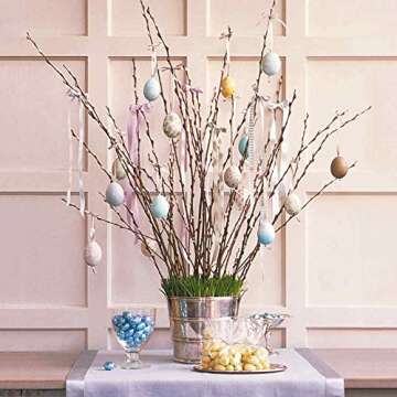 Philonext 50pcs Easter White Plastic Eggs, Easter Eggs, Hanging Plastic Eggs with Rope ,Artificial Egg DIY Decor Egg with 8 pens