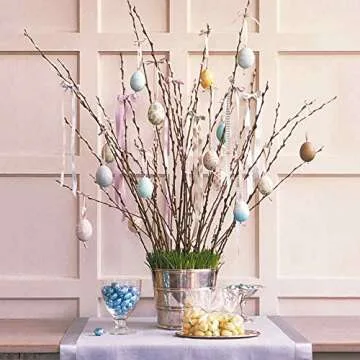 Philonext 50pcs Easter White Plastic Eggs, Easter Eggs, Hanging Plastic Eggs with Rope ,Artificial Egg DIY Decor Egg with 8 pens