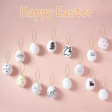 Philonext 50pcs Easter White Plastic Eggs, Easter Eggs, Hanging Plastic Eggs with Rope ,Artificial Egg DIY Decor Egg with 8 pens
