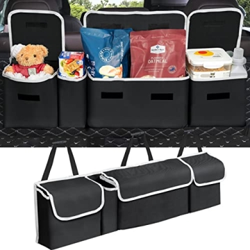 Yecaye Car Organizer, Trunk Large Capacity Organizer Storage, Sturdy Space Saver Hanging Accessories Interior, Fit Most Truck Free Up Floor Area, Black