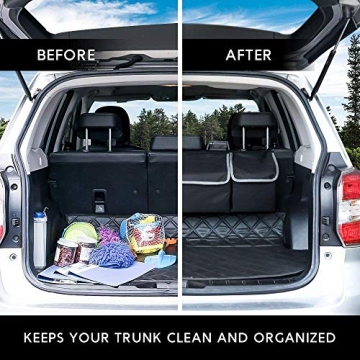 Yecaye Car Organizer, Trunk Large Capacity Organizer Storage, Sturdy Space Saver Hanging Accessories Interior, Fit Most Truck Free Up Floor Area, Black