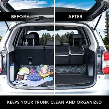 Yecaye Car Organizer, Trunk Large Capacity Organizer Storage, Sturdy Space Saver Hanging Accessories Interior, Fit Most Truck Free Up Floor Area, Black