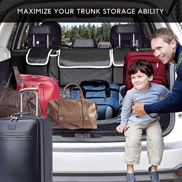 Yecaye Car Organizer, Trunk Large Capacity Organizer Storage, Sturdy Space Saver Hanging Accessories Interior, Fit Most Truck Free Up Floor Area, Black