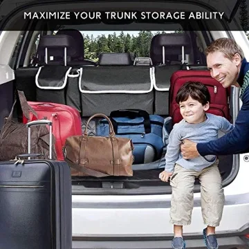 Yecaye Car Organizer, Trunk Large Capacity Organizer Storage, Sturdy Space Saver Hanging Accessories Interior, Fit Most Truck Free Up Floor Area, Black