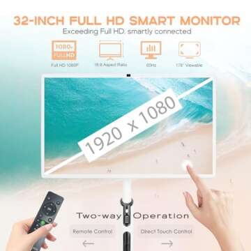 XUNDEFINED 32" Smart Touchscreen Portable TV Monitor, 8G RAM+128G Storage, Android OS, Octa-core CPU...