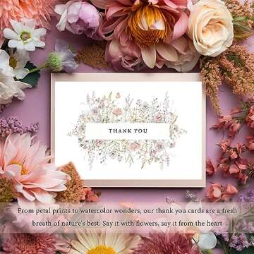 SLAPAFLIFE Floral Thank You Cards with Envelopes, 48 Pack - 4x6 Inches, Perfect for Baby Shower, Wed...