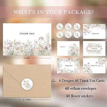 SLAPAFLIFE Floral Thank You Cards with Envelopes, 48 Pack - 4x6 Inches, Perfect for Baby Shower, Wedding, Graduation, and Other Occasions