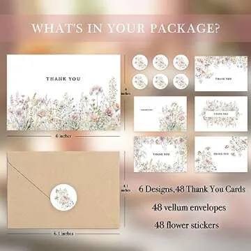 SLAPAFLIFE Floral Thank You Cards with Envelopes, 48 Pack - 4x6 Inches, Perfect for Baby Shower, Wedding, Graduation, and Other Occasions