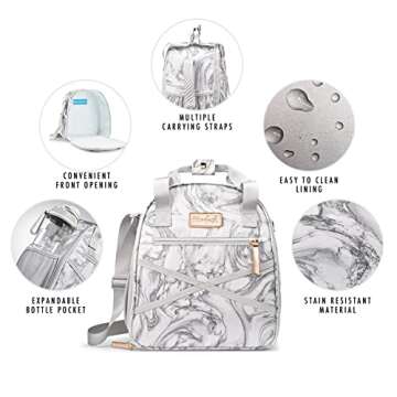 Fit & Fresh Kate Insulated Lunch Bag with Side Pouch & Carry Handles, Complete Lunch Kit Includes Matching Tumbler, 4 Containers & Ice Pack, Gray