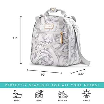 Fit & Fresh Kate Insulated Lunch Bag with Side Pouch & Carry Handles, Complete Lunch Kit Includes Matching Tumbler, 4 Containers & Ice Pack, Gray