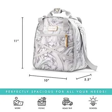 Fit & Fresh Kate Insulated Lunch Bag with Side Pouch & Carry Handles, Complete Lunch Kit Includes Matching Tumbler, 4 Containers & Ice Pack, Gray