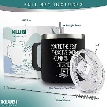 KLUBI Valentines Day Gifts for Him - You're The Best Thing I Found On The Internet Mug 14oz Husband ...
