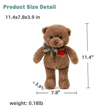 Adorlynetty 11.4” Small Teddy Bear with Heart Cute Brown Teddy Bear Stuffed Animals Soft Stuffed Bear Plush Bear Plushie Toys Gifts for Girlfriend Boyfriend Kid