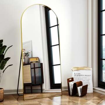 Easly 71"x30" Extra Large Arched Full Length Mirror - Leaning Mirror Arch Wall-Mounted Mirrors - Alu...