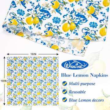 Whaline Lemon Cloth Napkins - Reusable Set of 4 for Stylish Dining Decor