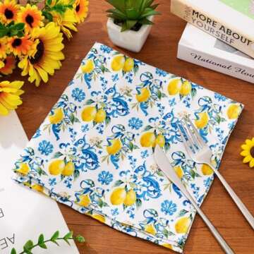 Whaline Lemon Cloth Napkins | Reusable Dining Decor Set of 4