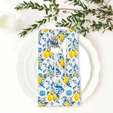 Whaline Lemon Cloth Napkins | Reusable Dining Decor Set of 4