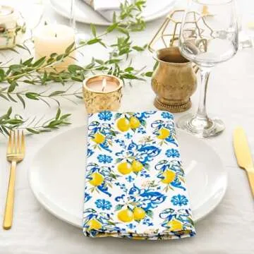 Whaline Lemon Cloth Napkins | Reusable Dining Decor Set of 4