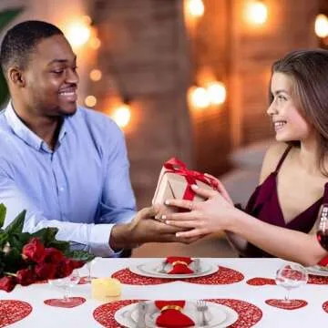 Red Love Heart Placemats and Matching Coaster Set of 6 Mothers Day Decor Valentines Table Decorations for Wedding Romantic Night Anniversary Party Metallic Pressed Vinyl 15 inch by Snowkingdom