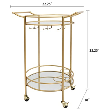 Elegant Gold Wine Bar Cart with Wheels for Home