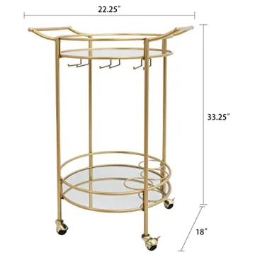 Elegant Gold Wine Bar Cart with Wheels for Home