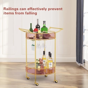 Elegant Gold Wine Bar Cart with Wheels for Home