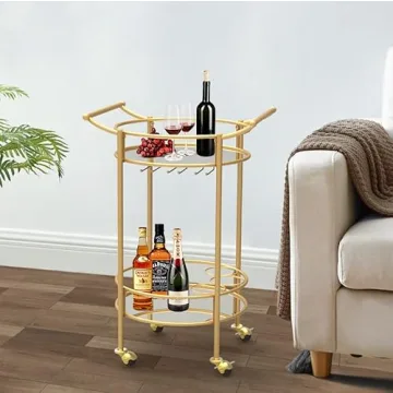 Elegant Gold Wine Bar Cart with Wheels for Home