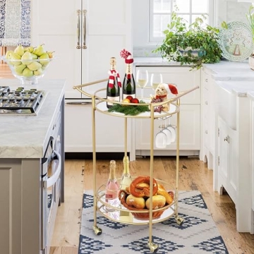 Elegant Gold Wine Bar Cart with Wheels for Home
