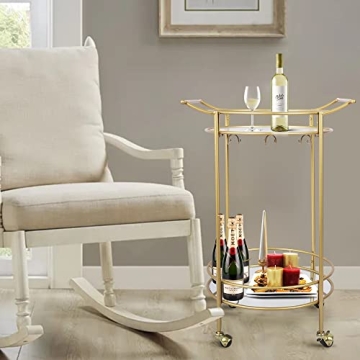 Elegant Gold Wine Bar Cart with Wheels for Home