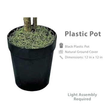 LCG Florals- Artificial Ficus Tree with Real-Wood Trunk & Black Plastic Pot - Indoor and Outdoor Faux Plants for Patio, Living Rooms, Offices & Outdoor Spaces (6FT, Black Plastic Pot)