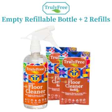 Truly Free Floor Cleaner Kit - Plant-Based Mopping Solution (16oz Reusable Empty Bottle + Two Pouche...