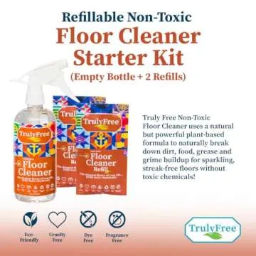 Truly Free Floor Cleaner Kit - Plant-Based Mopping Solution (16oz Reusable Empty Bottle + Two Pouches, 3oz ea.) - DIY All-Surface Cleaner for Hardwood, Tile, Wood & Concrete