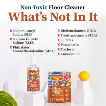 Truly Free Floor Cleaner Kit - Plant-Based Mopping Solution (16oz Reusable Empty Bottle + Two Pouches, 3oz ea.) - DIY All-Surface Cleaner for Hardwood, Tile, Wood & Concrete