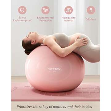YOTTOY Anti-Burst Exercise Ball for Working Out, Yoga Ball for Pregnancy,Extra Thick Workout Ball for Physical Therapy,Stability Ball for Ball Chair Fitness with Pump (Pink)