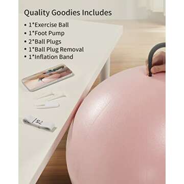 YOTTOY Anti-Burst Exercise Ball for Working Out, Yoga Ball for Pregnancy,Extra Thick Workout Ball for Physical Therapy,Stability Ball for Ball Chair Fitness with Pump (Pink)