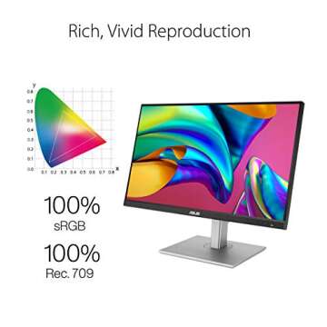 ASUS ProArt Display PA279CV 27” 4K HDR UHD (3840 x 2160) Monitor, IPS, 100% sRGB/Rec. 709, ΔE < 2, USB-C DisplayPort HDMI USB hub, Calman Verified, Compatible With Laptop & Mac Monitor,BLACK