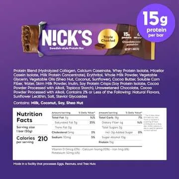 NICKS Triple Chocolate Protein Bars - Keto Friendly, Low Sugar