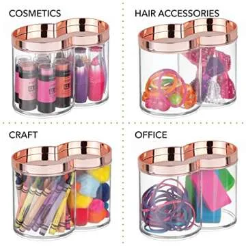 mDesign Plastic Canister Jar Organizer Set with Storage Lid - Home Decor Holder for Bathroom/Restroom Vanity Countertop, Cabinet - Holds Cotton Balls, Soap - Lumiere Collection - Clear/Rose Gold